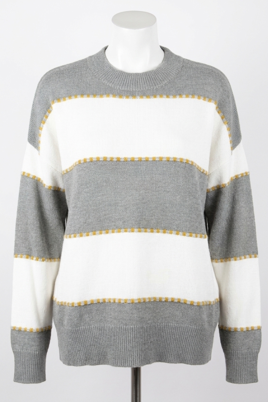 NEW &MERCI two-tone striped crewneck sweater in heather grey